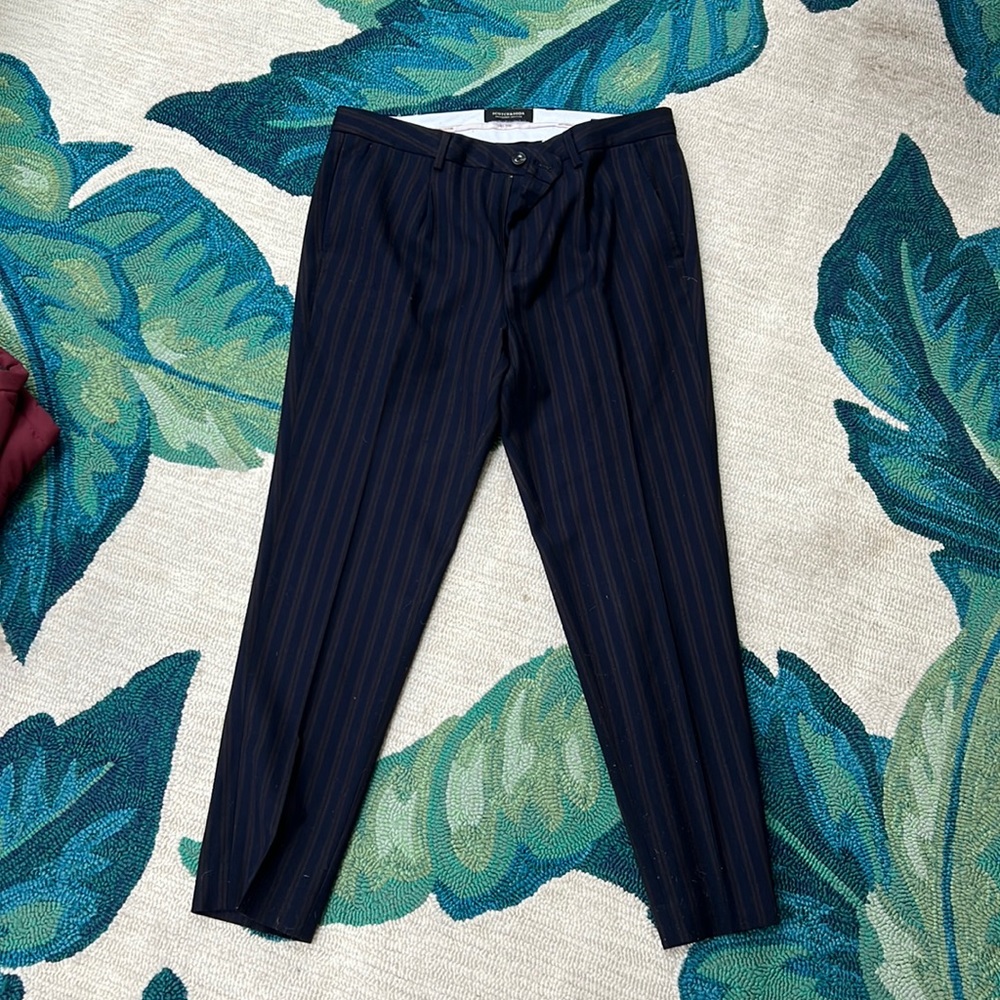 Scotch & Soda Blake Pleated Pants - Navy and dark brown